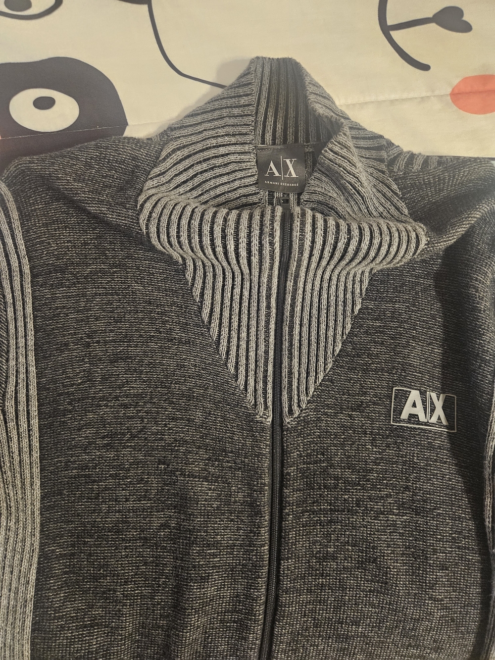 A/X Armani Exchange Men's Black and Gray Ribbed Zip-Up Sweater
